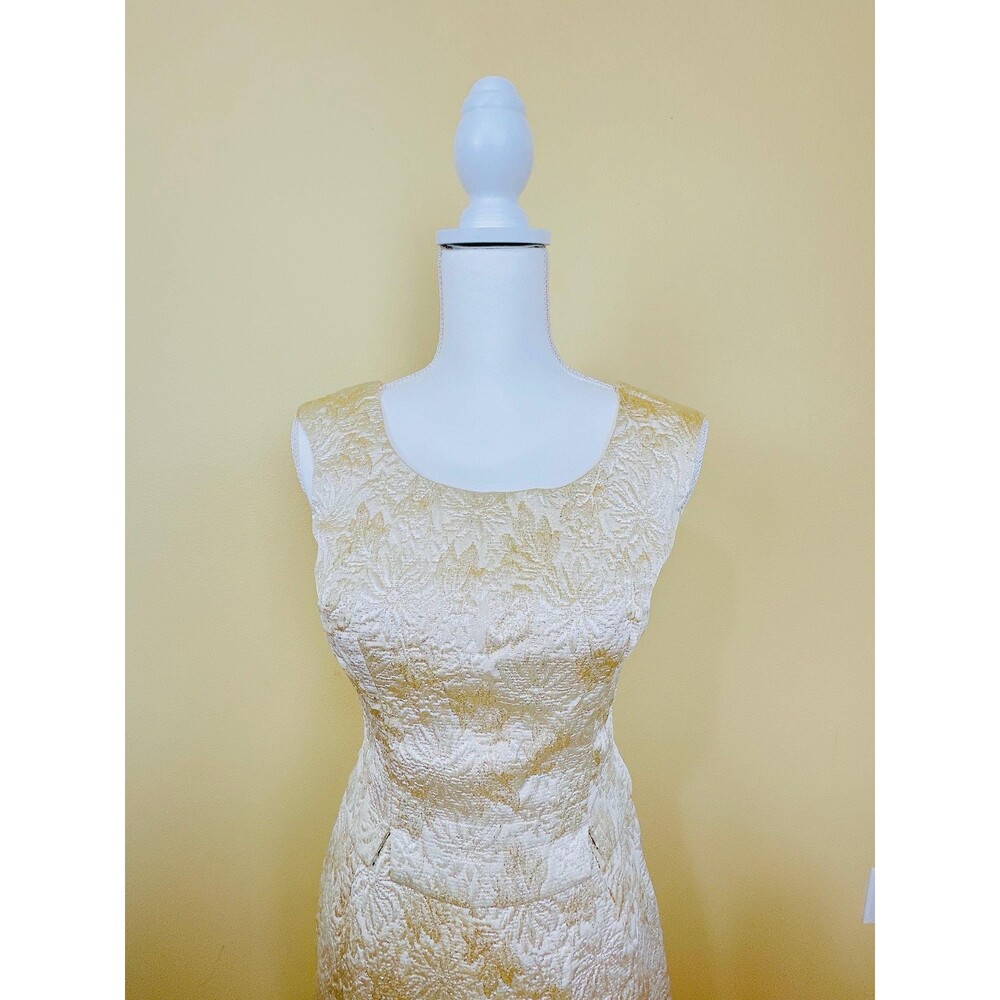 1960s Vintage Gold and Cream Brocade Suit / 60s Metallic Satin Jacket, XS - Picture 6 of 7